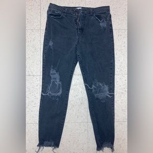 Dark wash distressed mom jeans